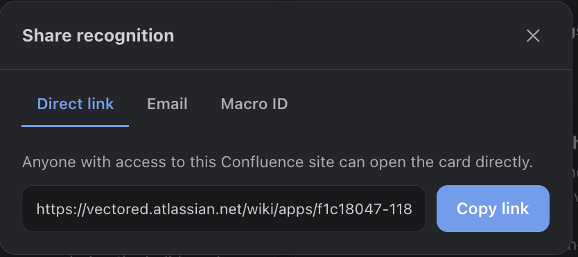 The share dialog with Direct link and Email tabs